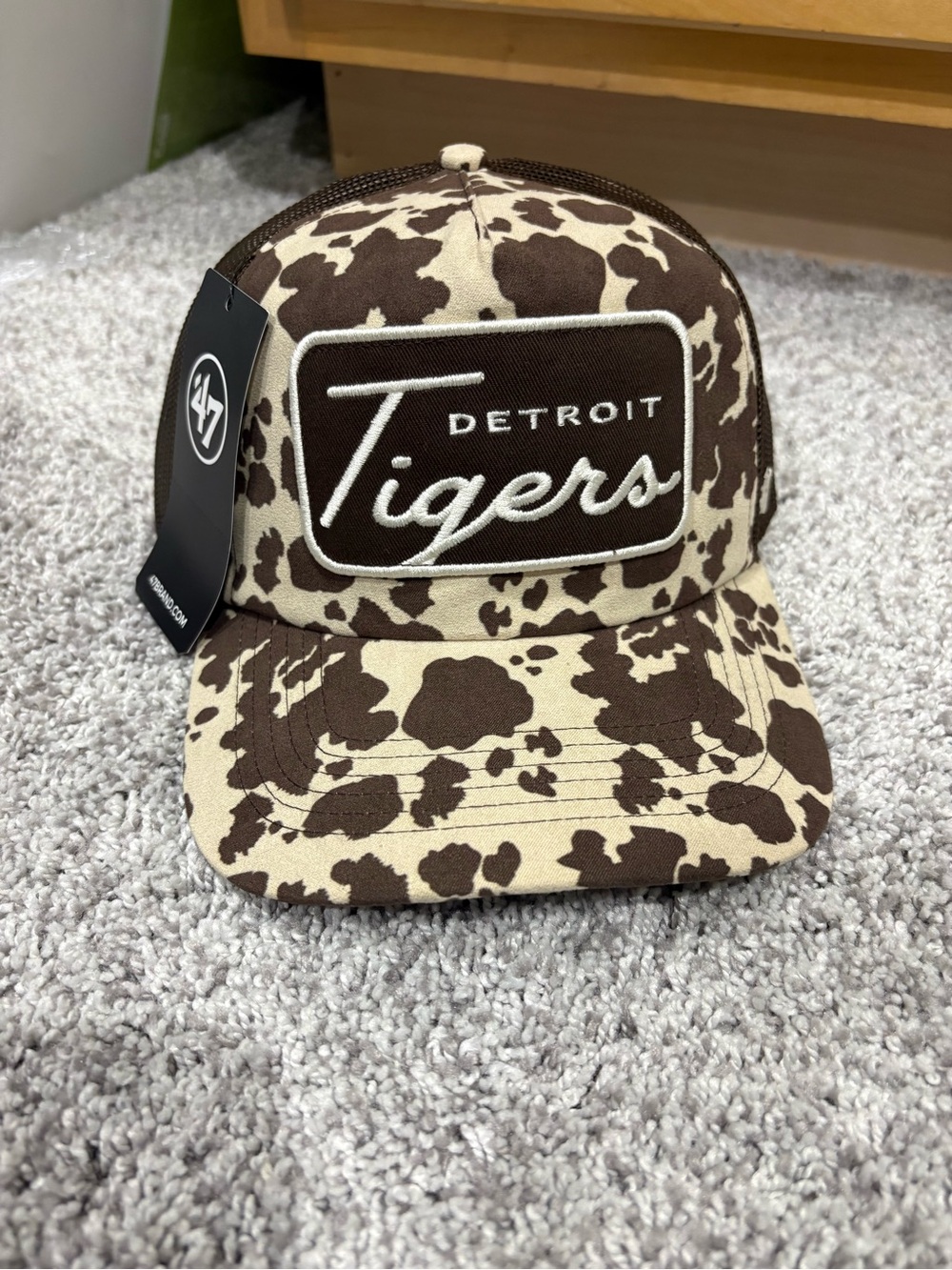 47 Brand Detroit Tigers Cowprint Snapback Hat - Brown & Cream